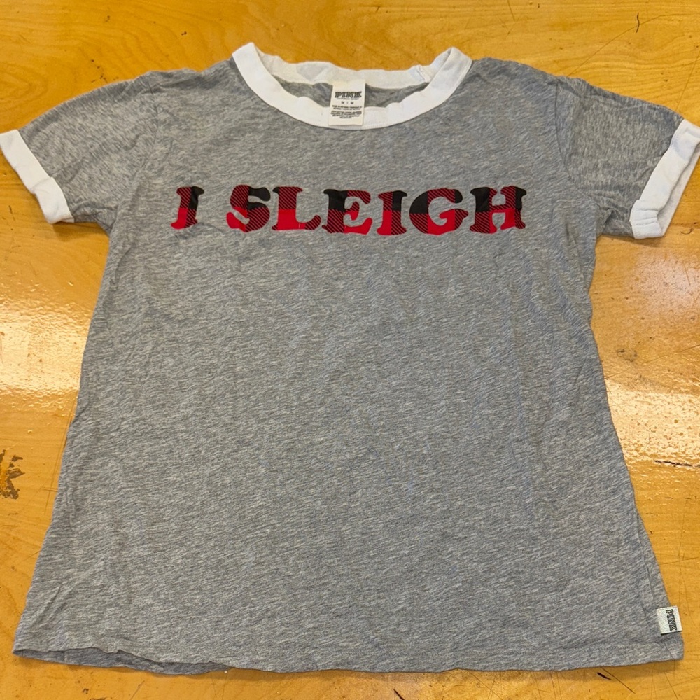 PINK Victoria's Secret Gray and Red Tee